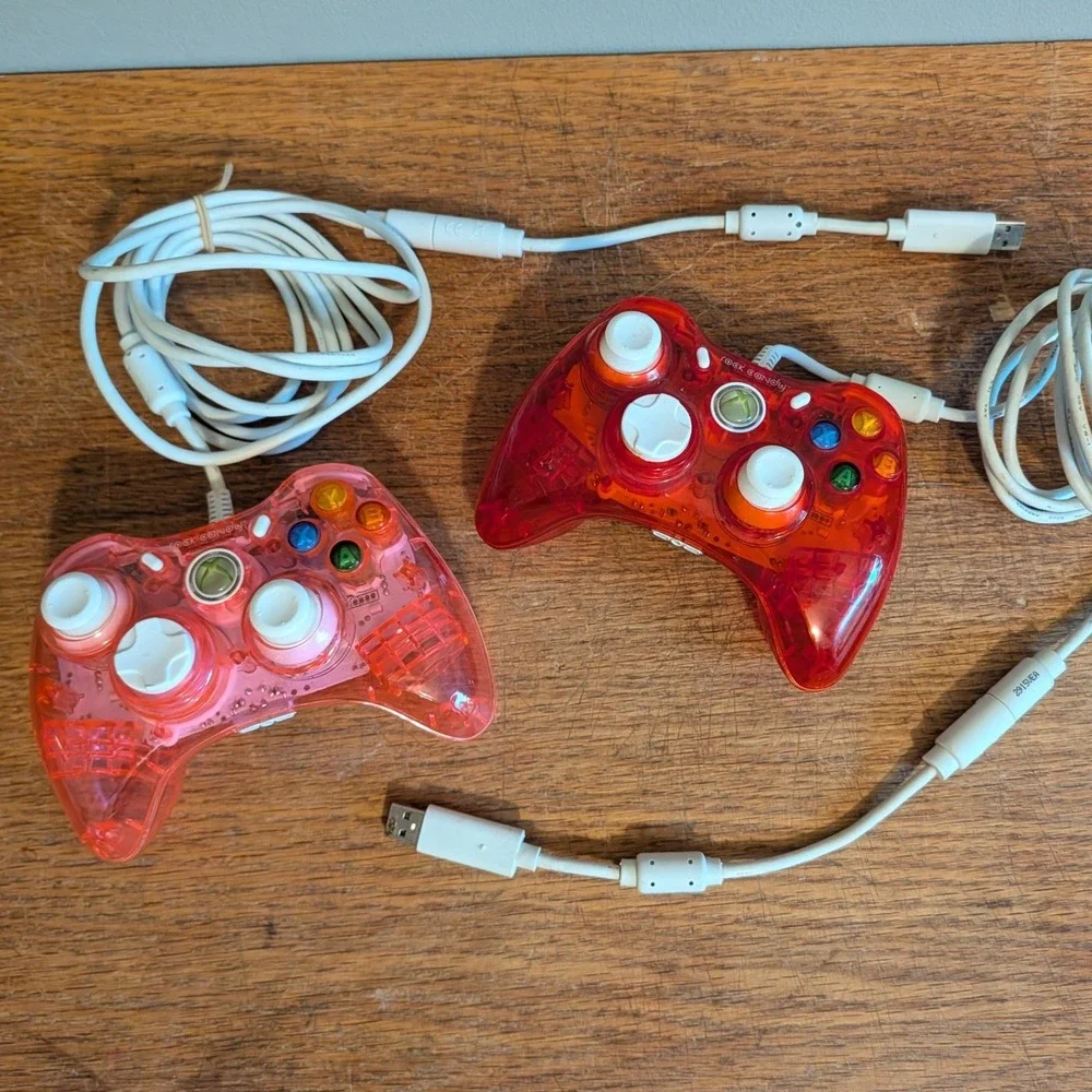 Lot of 2 PDP Rock Candy Xbox 360 Wired Controllers Red Pink PC Tested WORKS